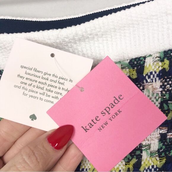 KATE SPADE | NEW Pop Tweed Multicolor Mini Skirt Clover Button Women’s Size 4 - Picture 10 of 15